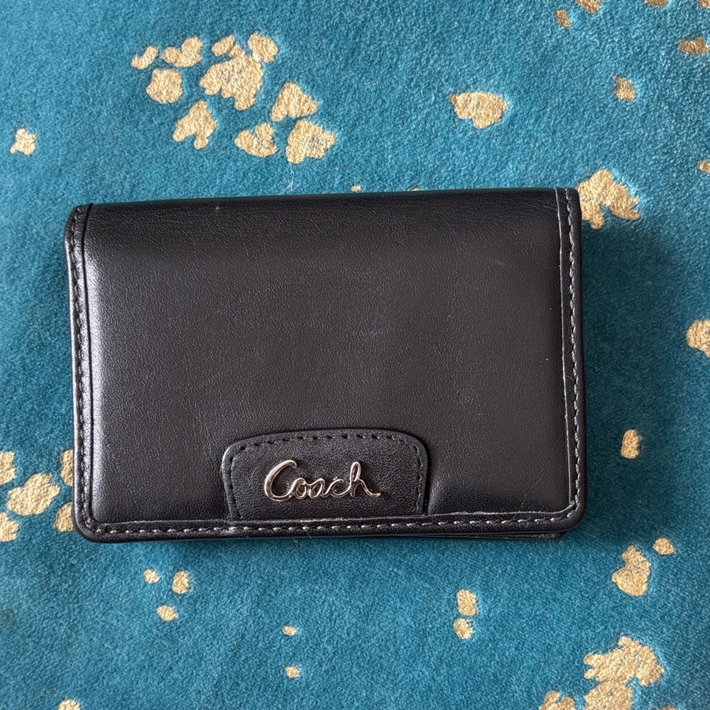 Coach Black Leather Card Holder with Signature Metal Logo